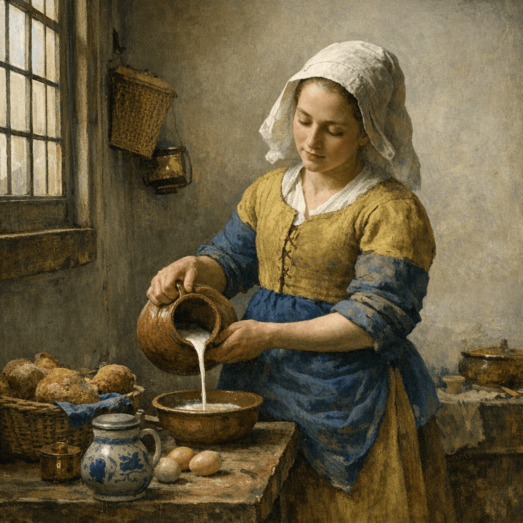 Young woman pouring milk in a quiet kitchen