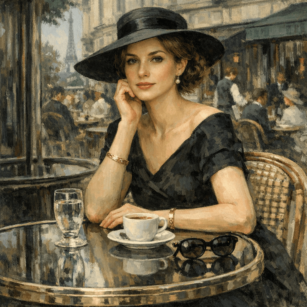 Fashionable woman at a Paris café table