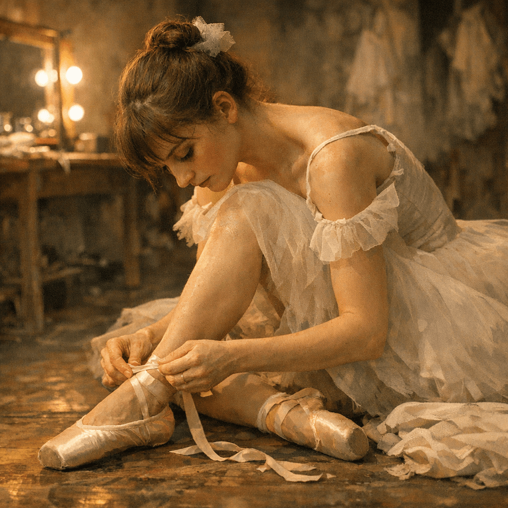 Ballerina tying her shoes backstage