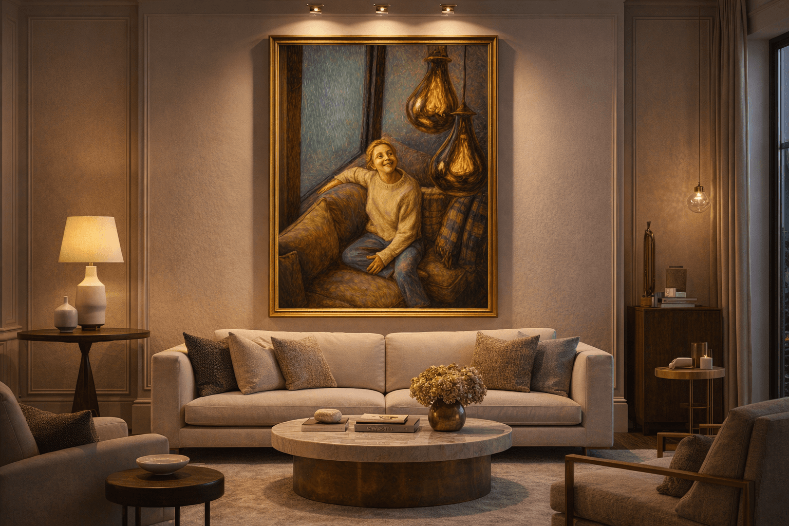 Contemplation on a Cozy Couch